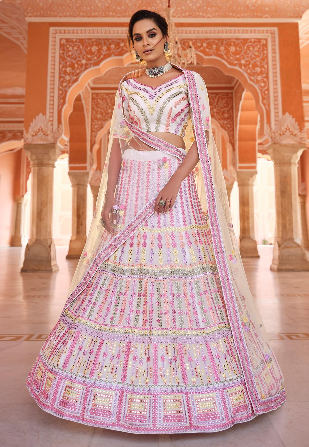 Off White Organza Circular Lehenga Choli 237974