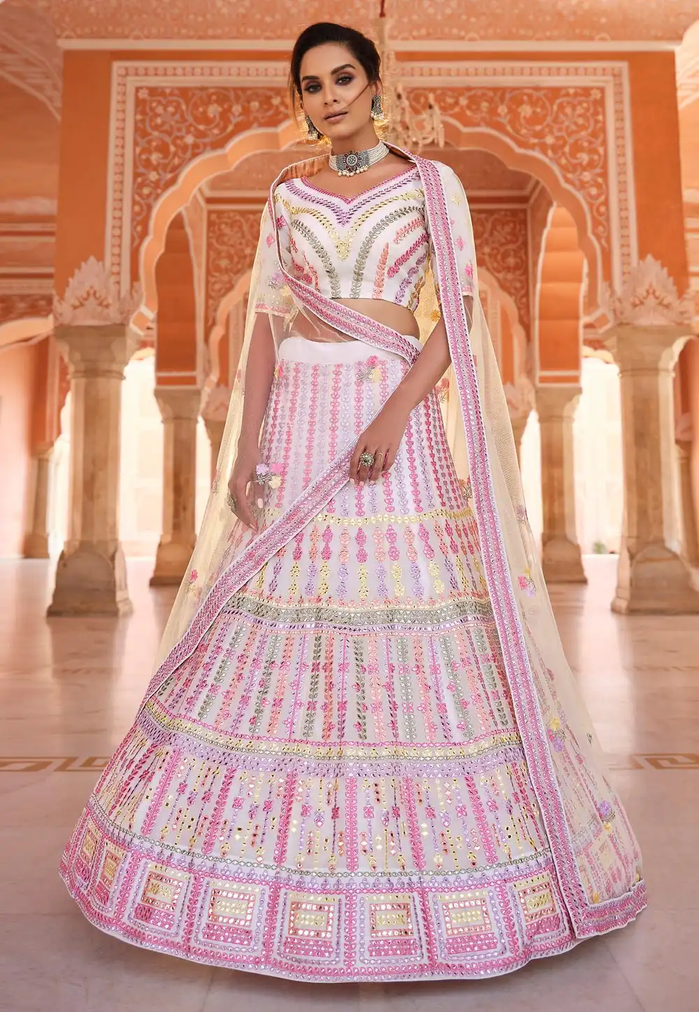 Off White Organza Circular Lehenga Choli 237974