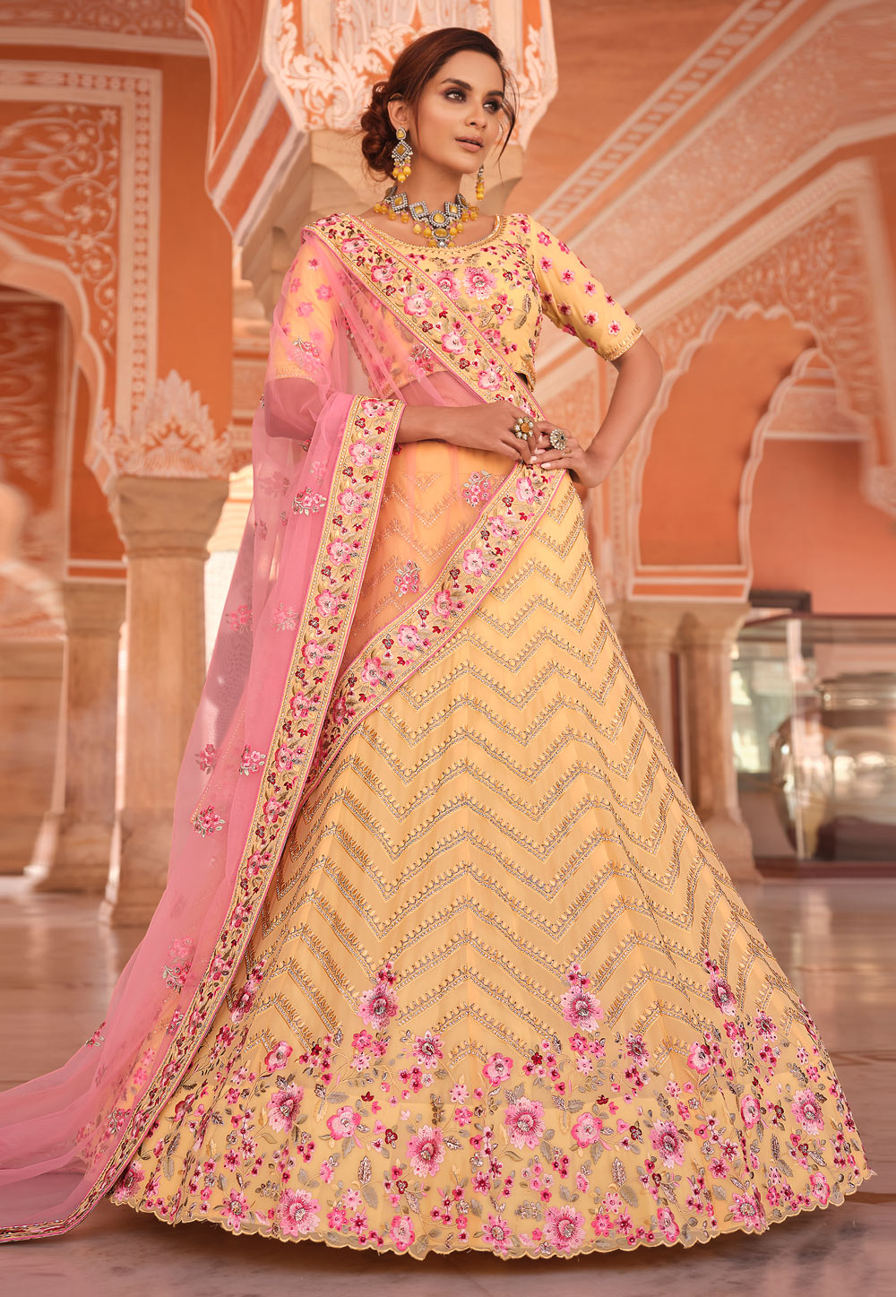 Yellow Georgette Circular Lehenga Choli 237975