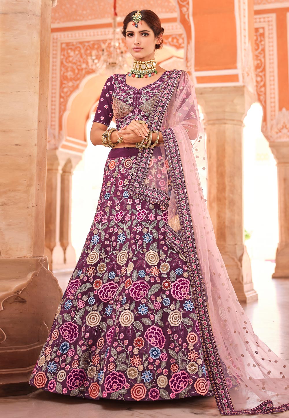 Purple Crepe Wedding Lehenga Choli 237976