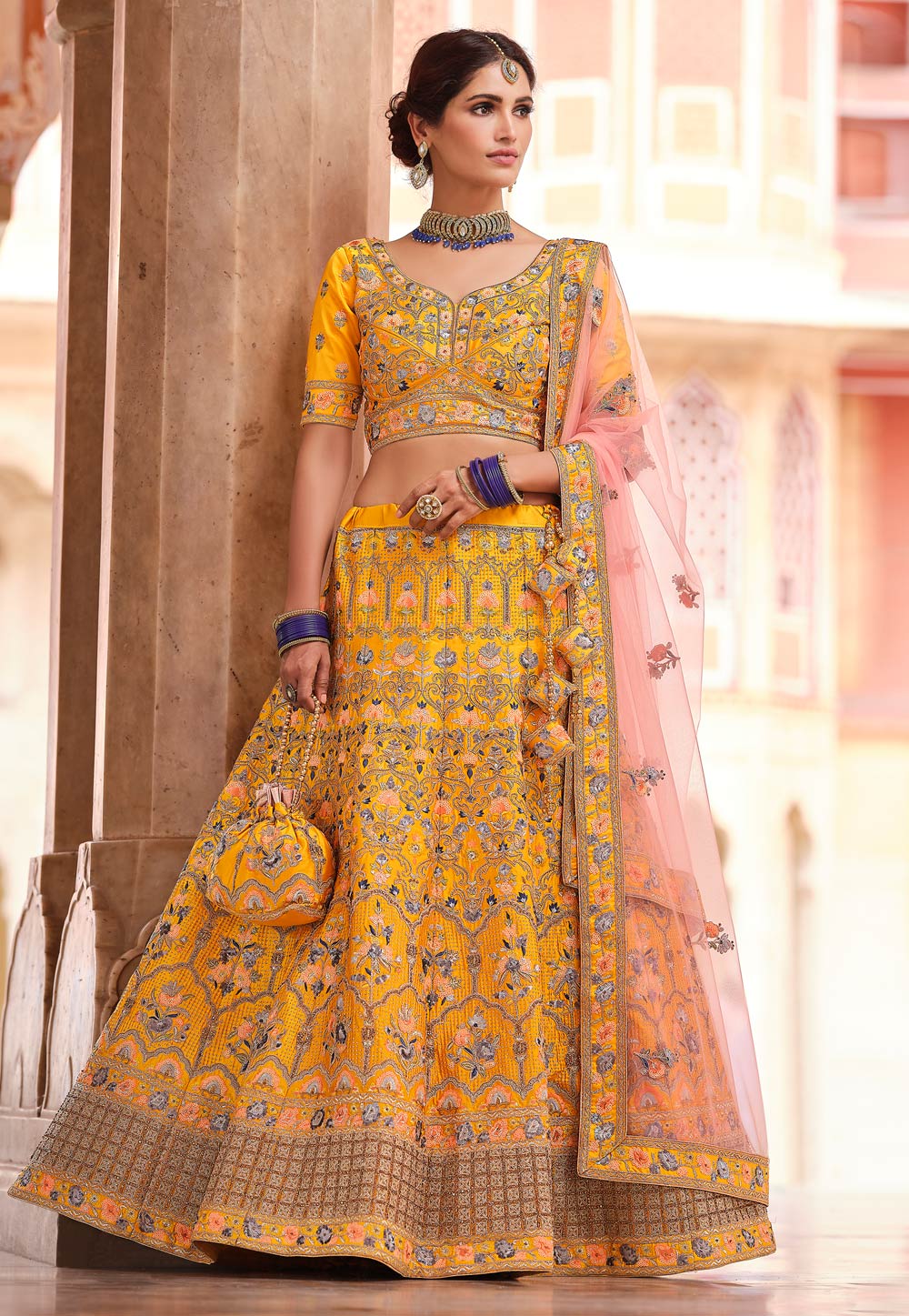 Yellow Crepe Circular Lehenga Choli 237979