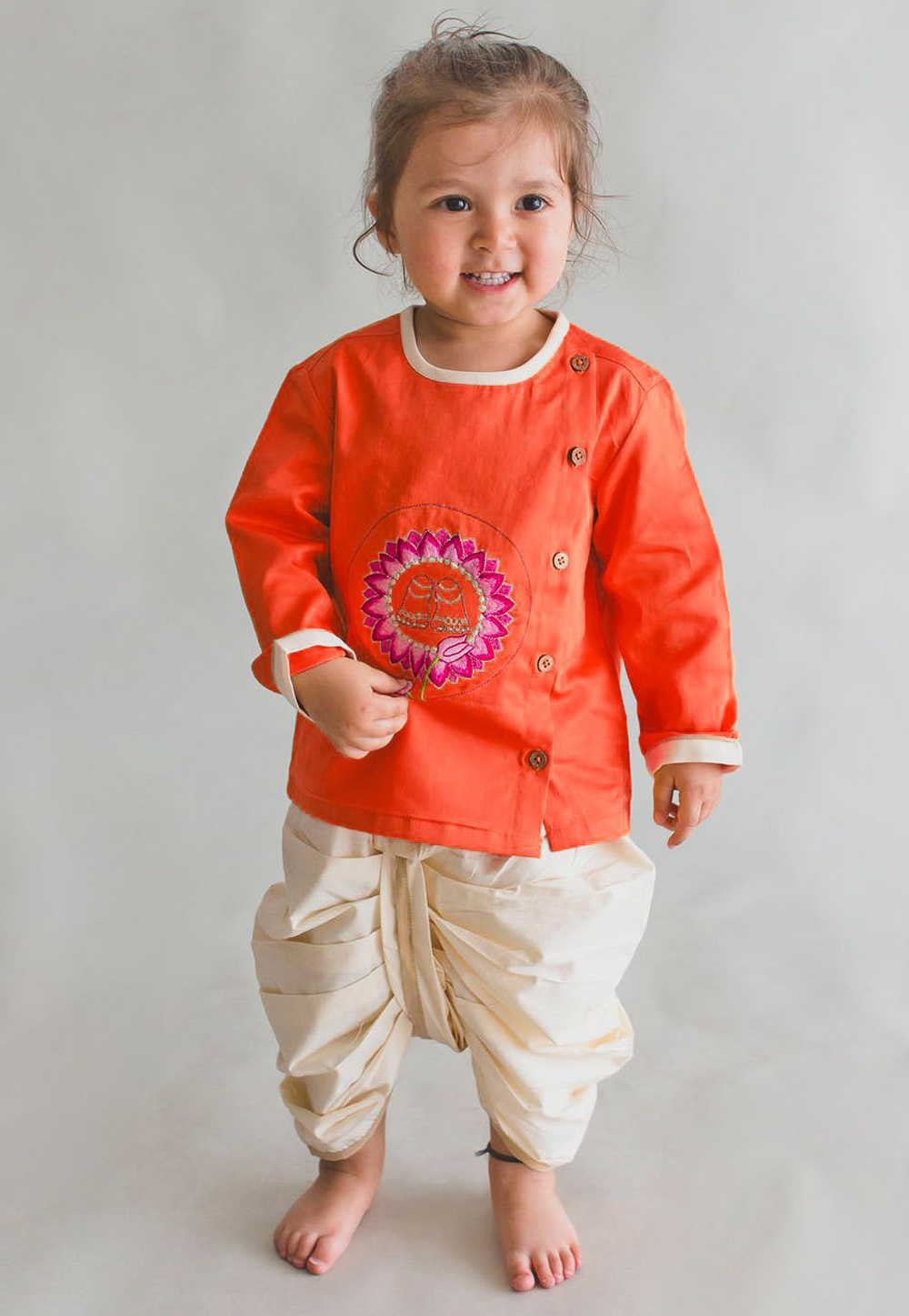 Orange Dupion Silk Kids Dhoti Kurta 216247