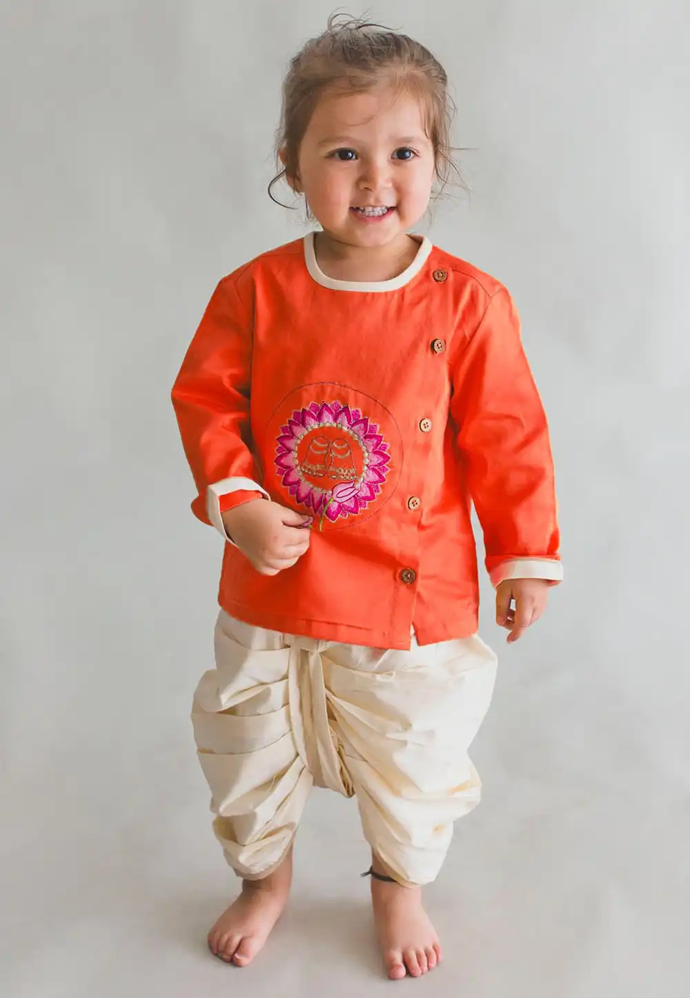 Orange Dupion Silk Kids Dhoti Kurta 216247