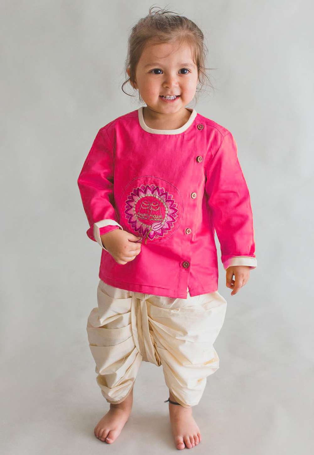 Pink Dupion Silk Kids Dhoti Kurta 216246