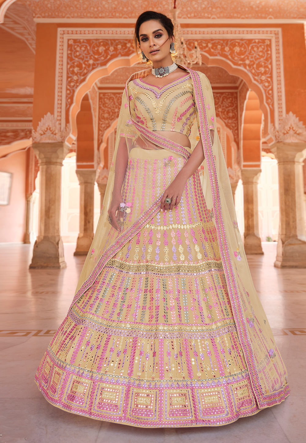 Yellow Organza A Line Lehenga Choli 239508