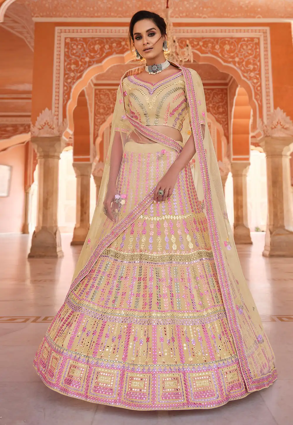 Yellow Organza A Line Lehenga Choli 239508