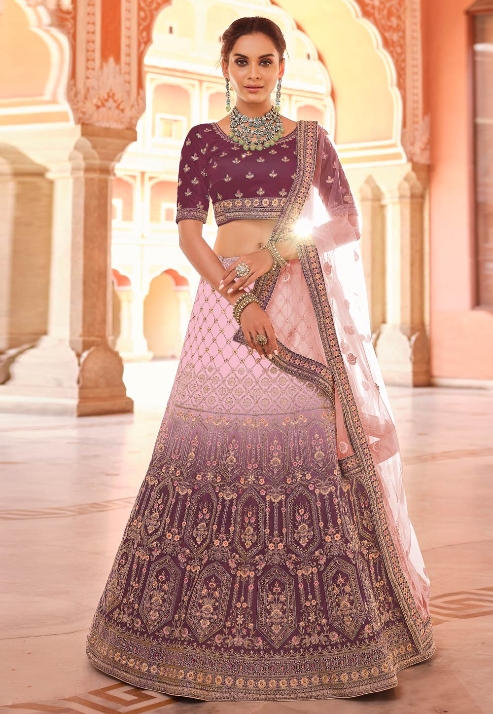 Purple Velvet A Line Lehenga Choli 239515