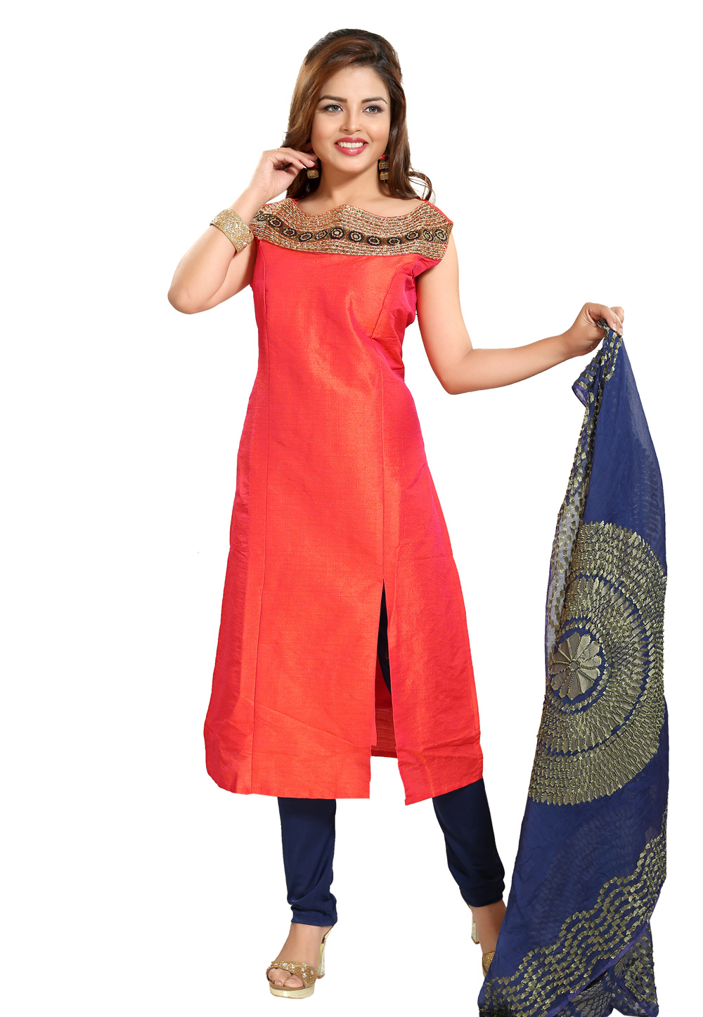 Orange Silk Churidar Suit 194182