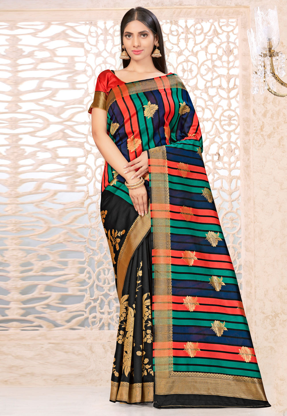 Black Banarasi Silk Saree With Blouse 226036