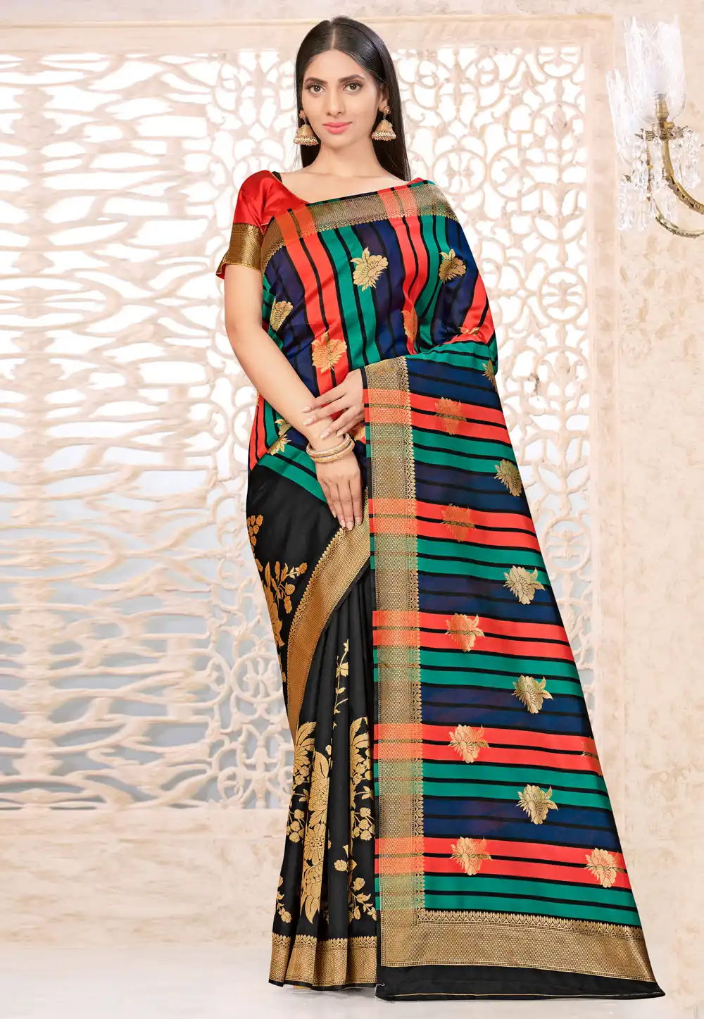 Black Banarasi Silk Saree With Blouse 226036