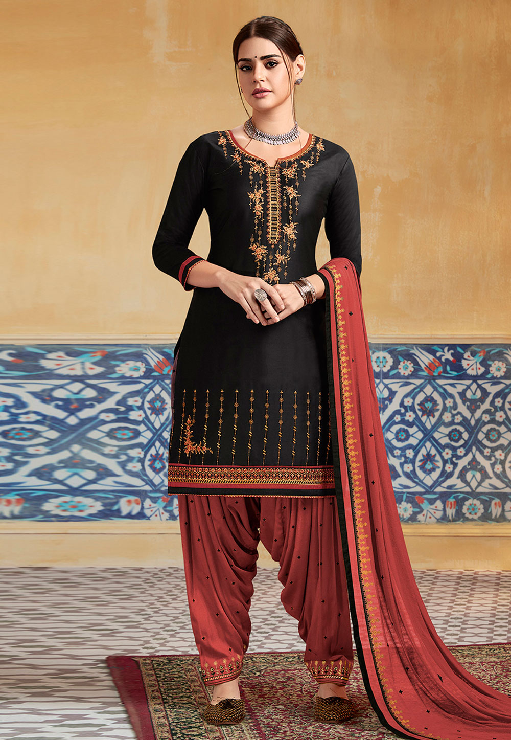 Black Satin Patiala Suit 191507