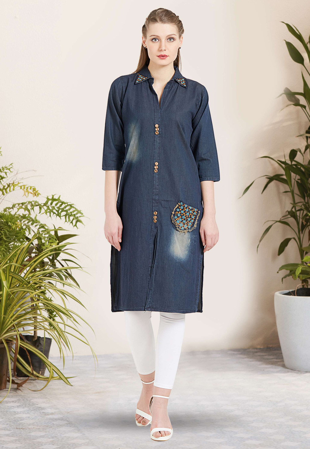 Dark Blue Denim Readymade Kurti 191484