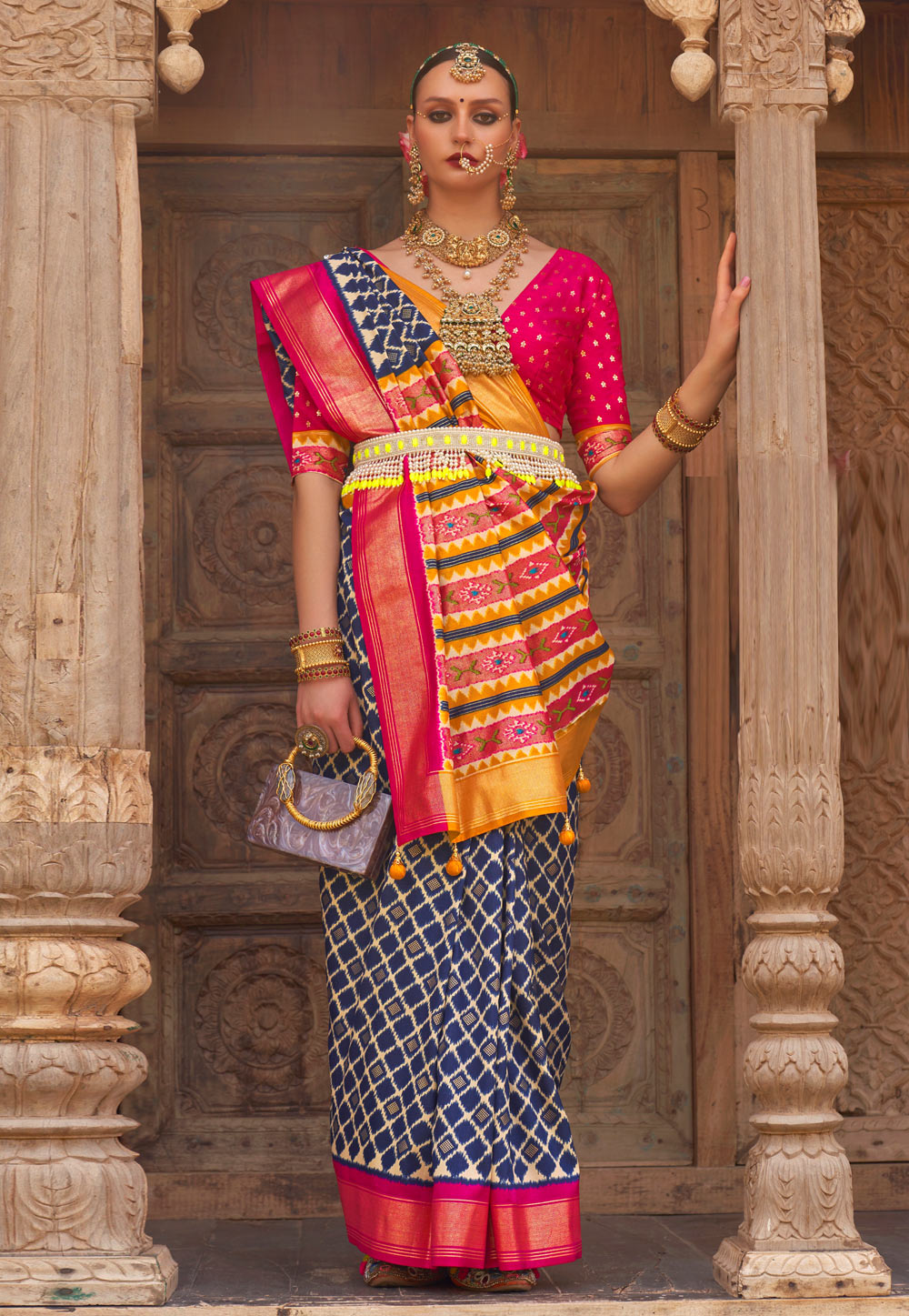Navy Blue Silk Saree With Blouse 265352