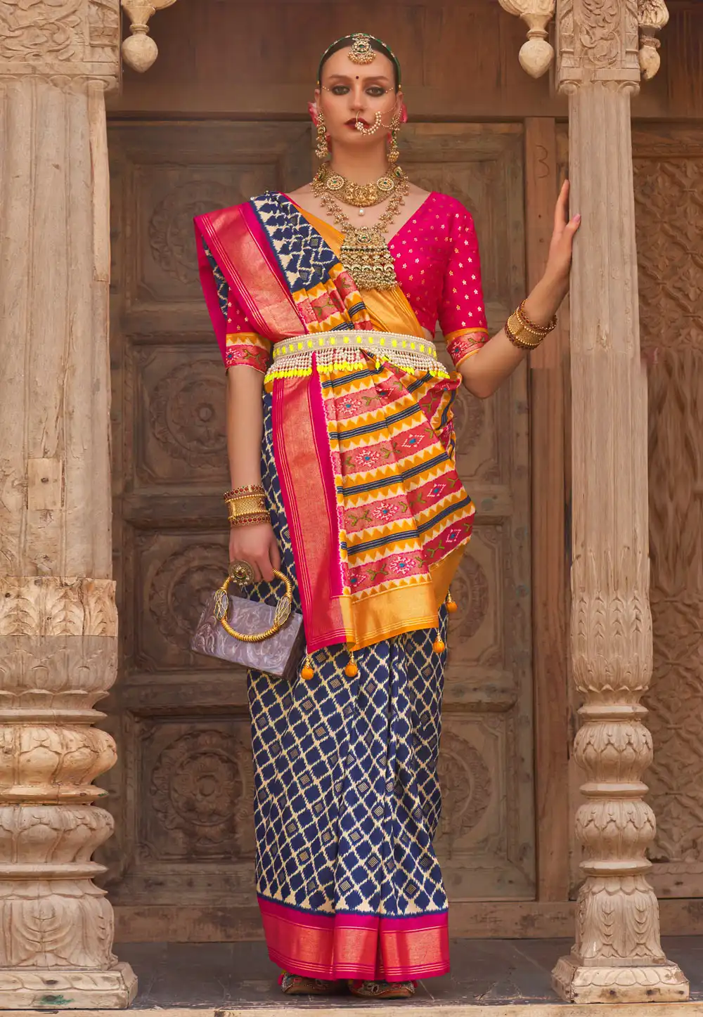 Navy Blue Silk Saree With Blouse 265352