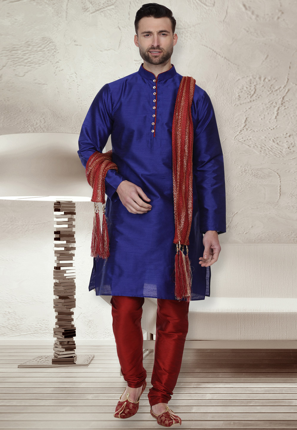 Blue Dupion Silk Readymade Kurta Pajama 160946