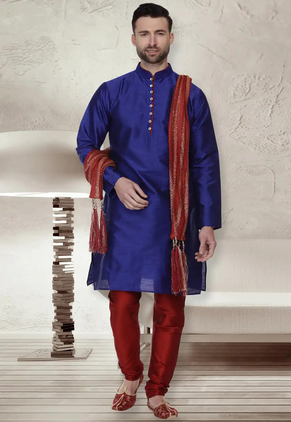 Blue Dupion Silk Readymade Kurta Pajama 160946