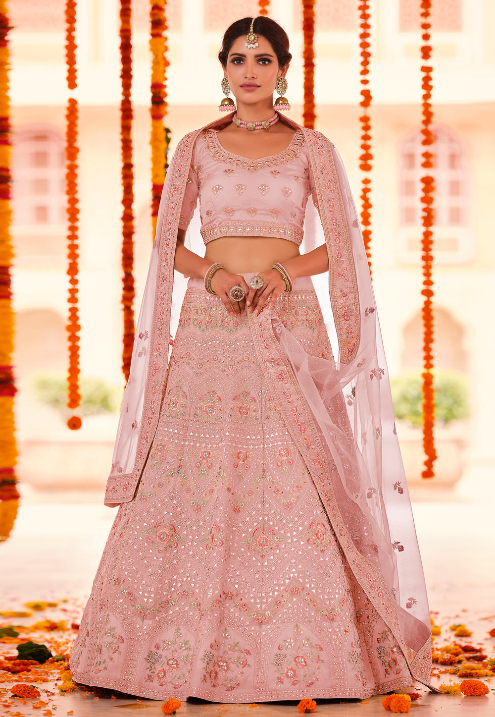 Pink Organza A Line Lehenga Choli 241252