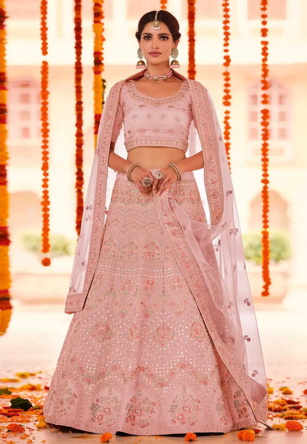 Pink Organza A Line Lehenga Choli 241252