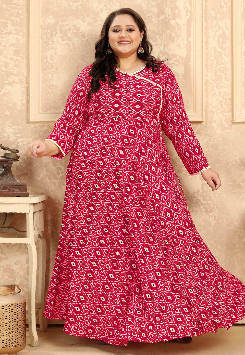 Magenta Rayon Printed Long Kurti 274779