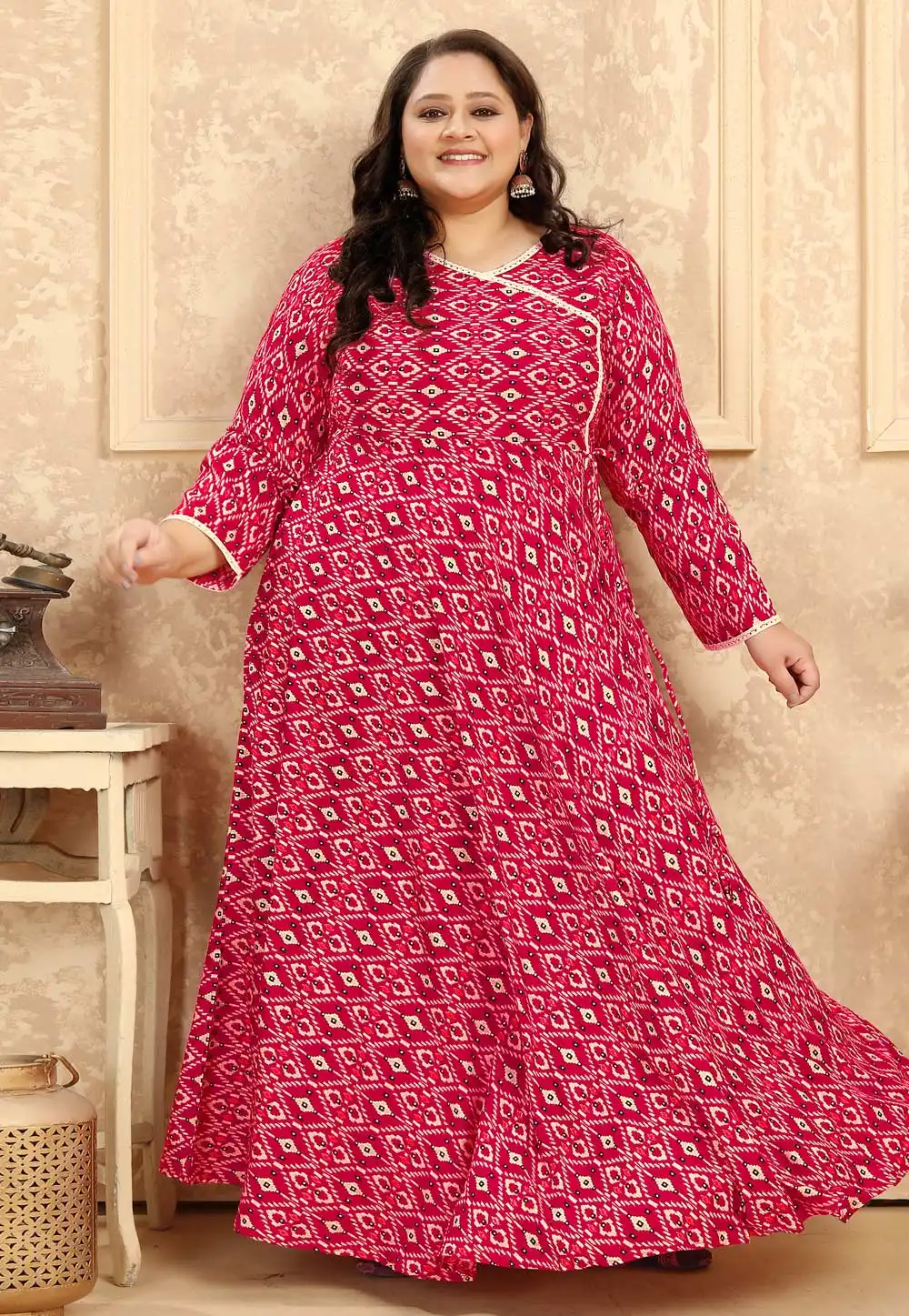 Magenta Rayon Printed Long Kurti 274779