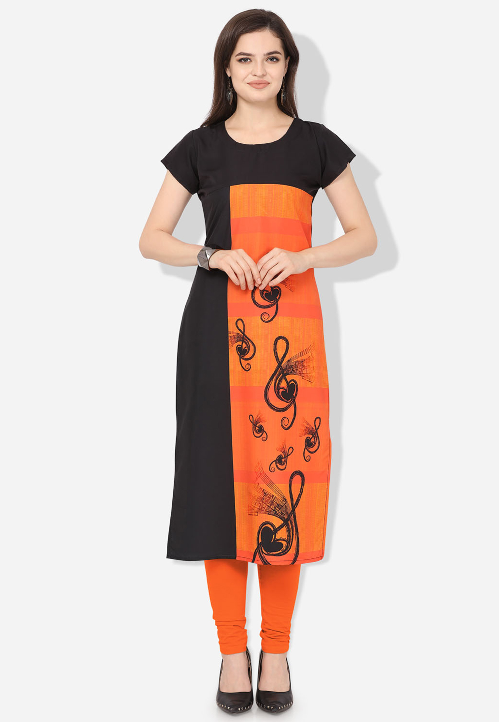 Orange Crepe Printed Readymade Tunic 192477