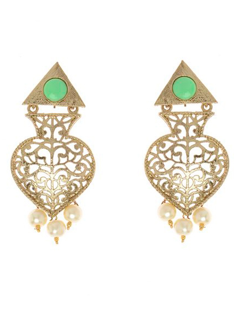 Light Green Alloy Kundan Earrings 102496