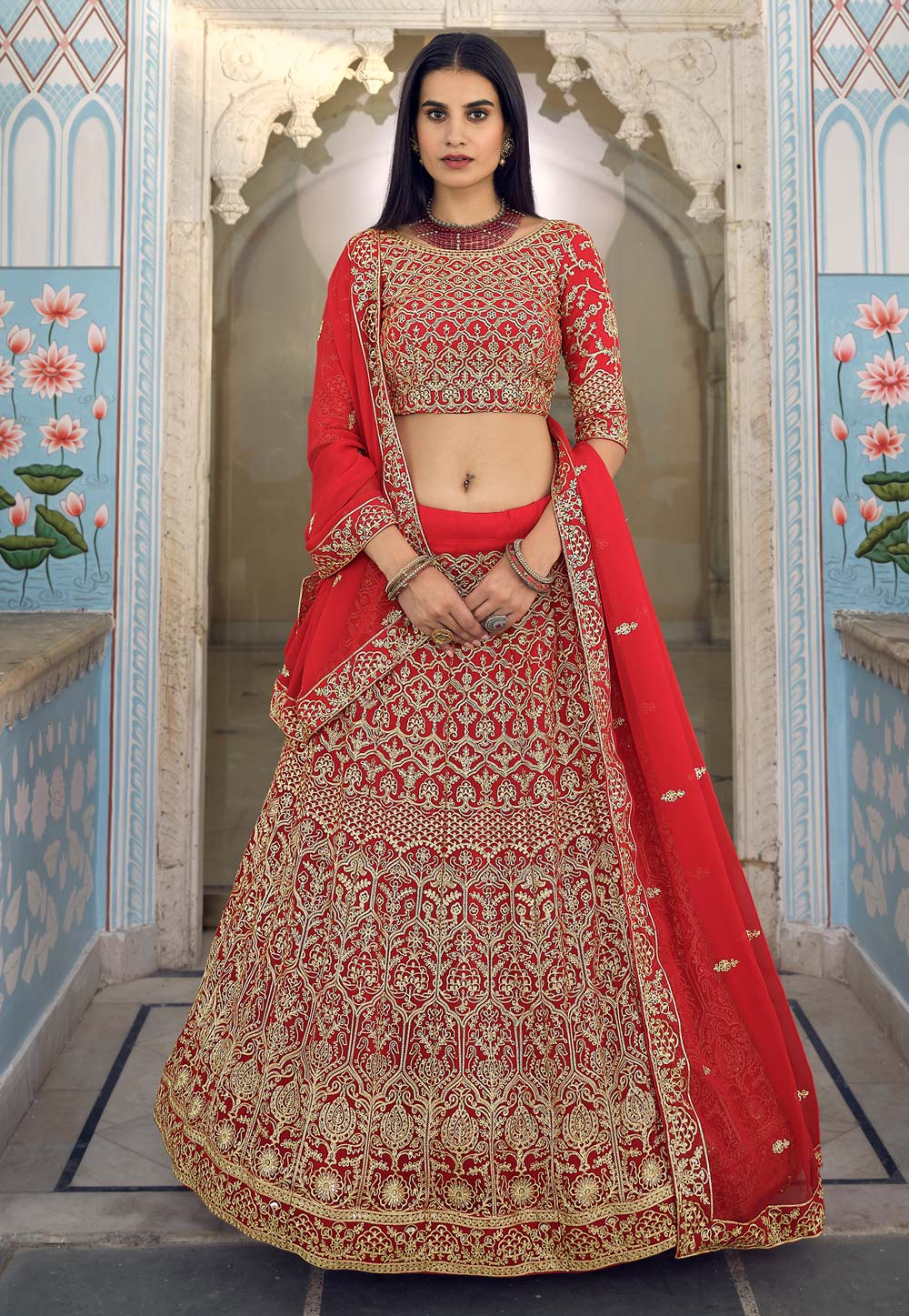 Red Georgette Circular Lehenga Choli 237303