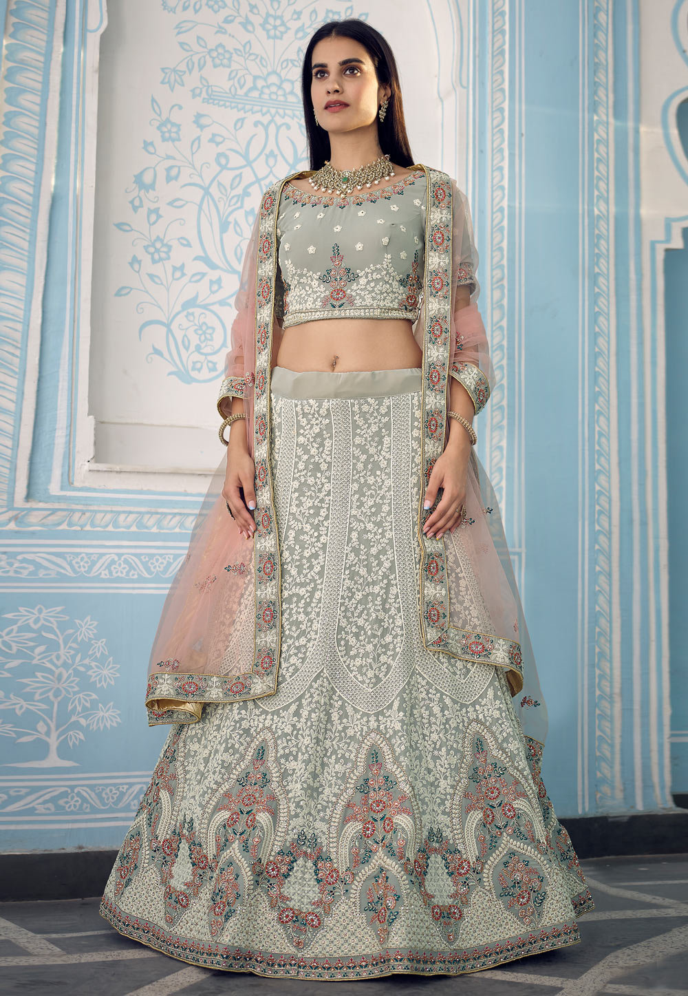 Grey Georgette Circular Lehenga Choli 237307