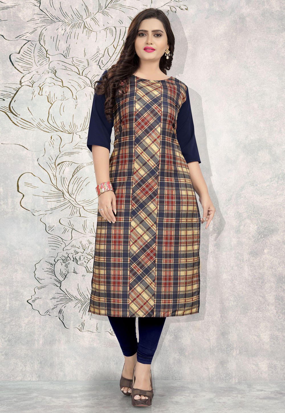 Beige Crepe Readymade Printed Kurti 195174