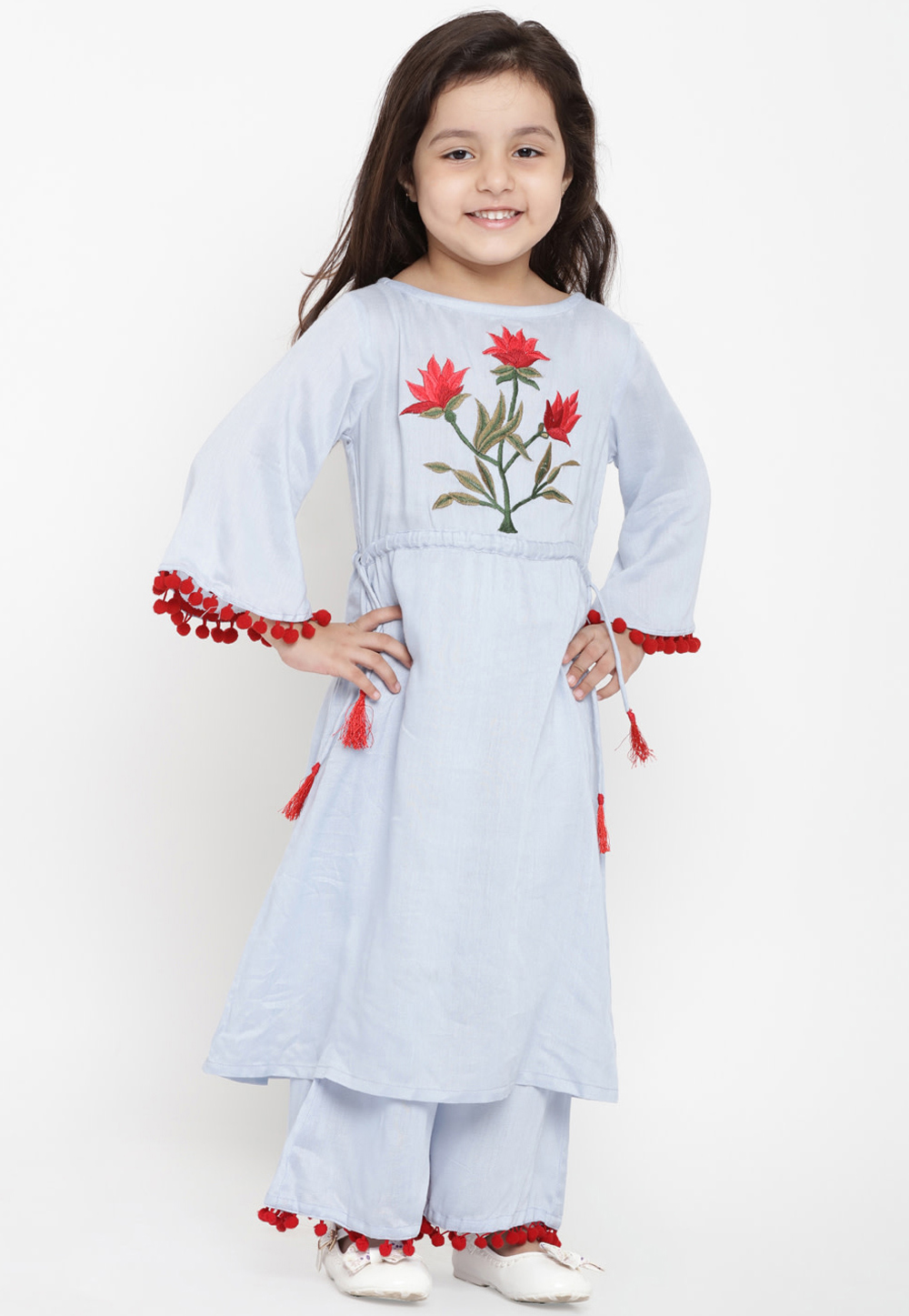 Sky Blue Cotton Readymade Kids Palazzo Suit 202881