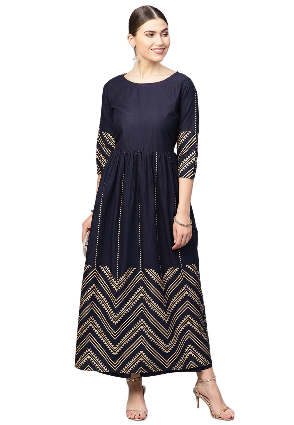 Navy Blue Pure Cotton Readymade Palazzo Suit 200734