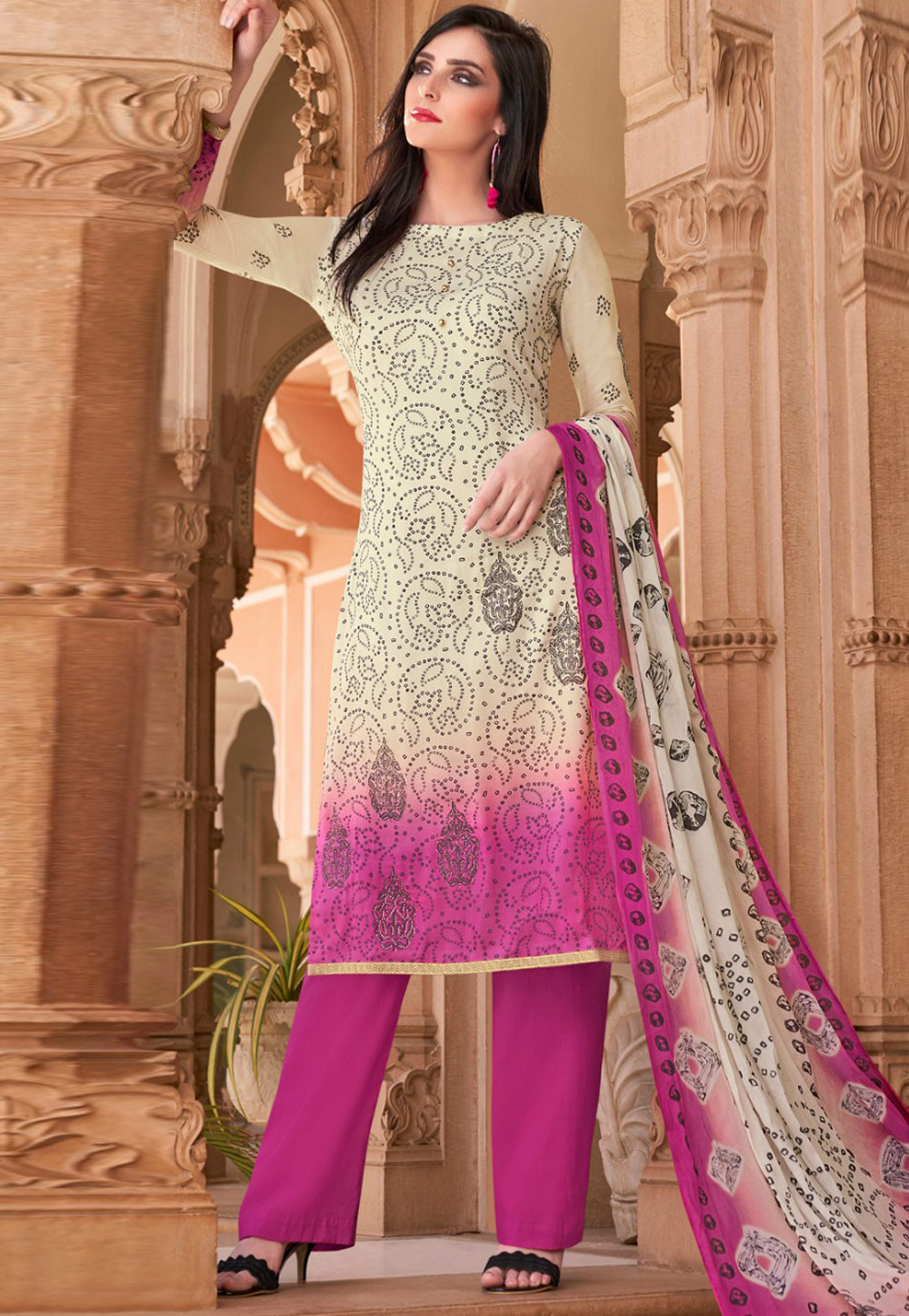 Magenta Cotton Pant Style Suit 181847