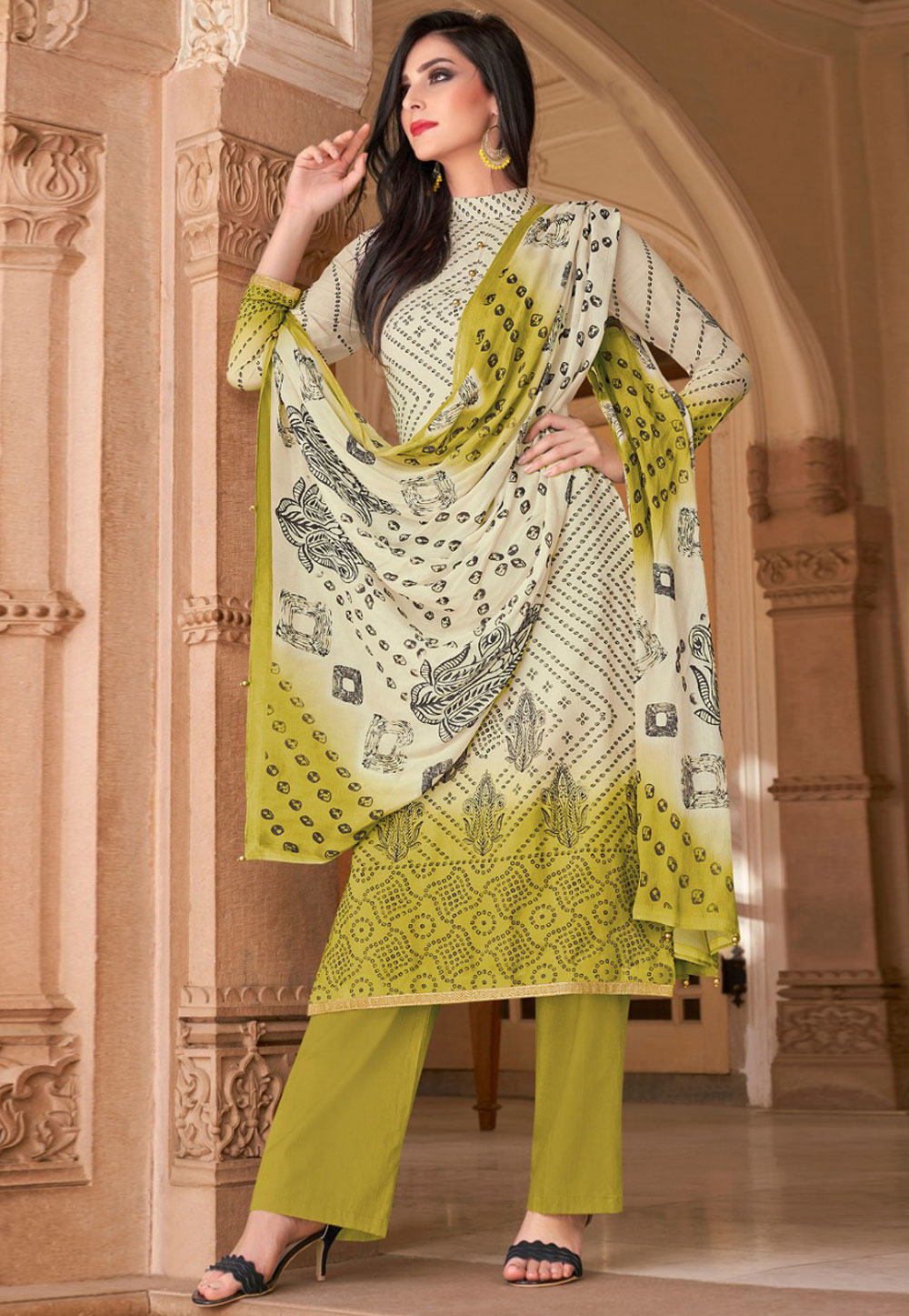 Shaded Green Cotton Pant Style Suit 181849
