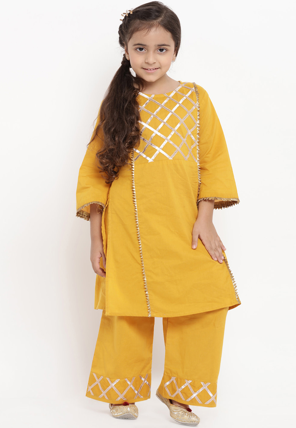 Yellow Cotton Readymade Kids Palazzo Suit 202890