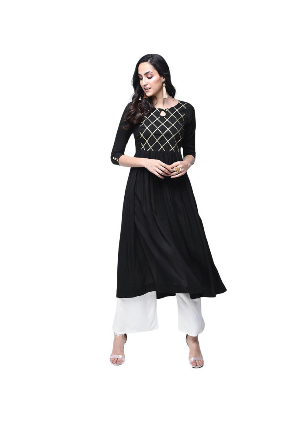 Black Rayon Readymade Kurta Set With Palazzo 203103