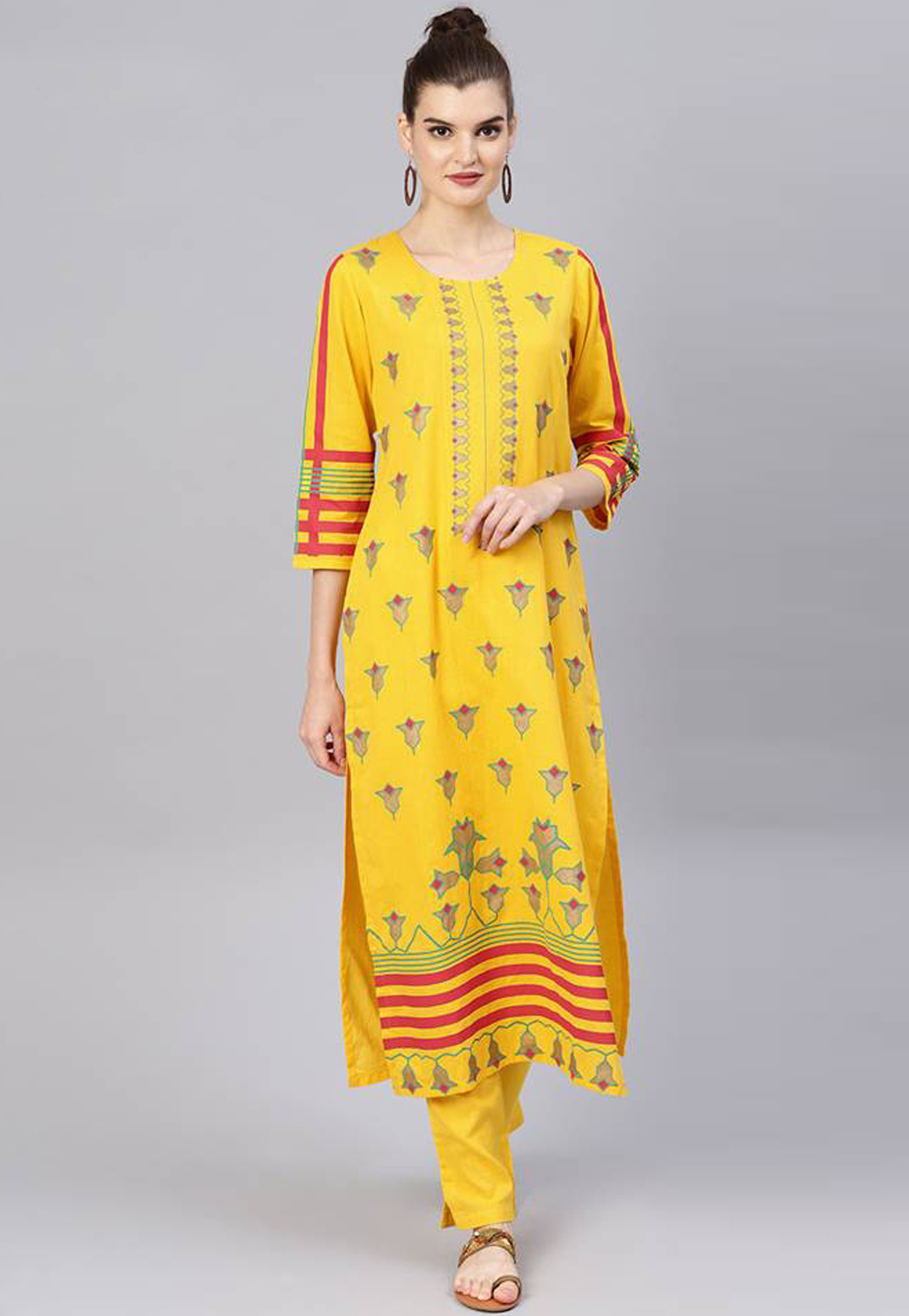 Yellow Cotton Readymade Kurti 196089