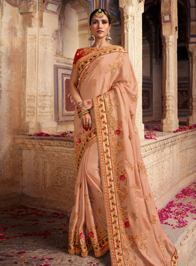 Peach Silk Festival Wear Saree 147668