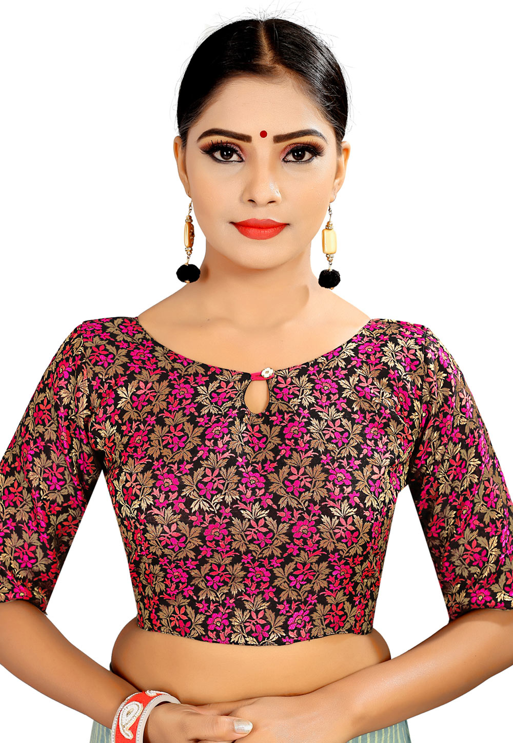 Pink Brocade Readymade Blouse 196615