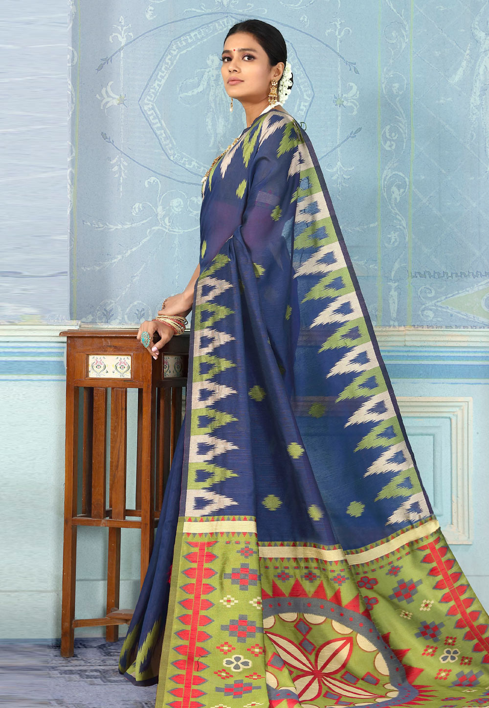 Navy Blue Bhagalpuri Silk Festival Wear Saree 196791