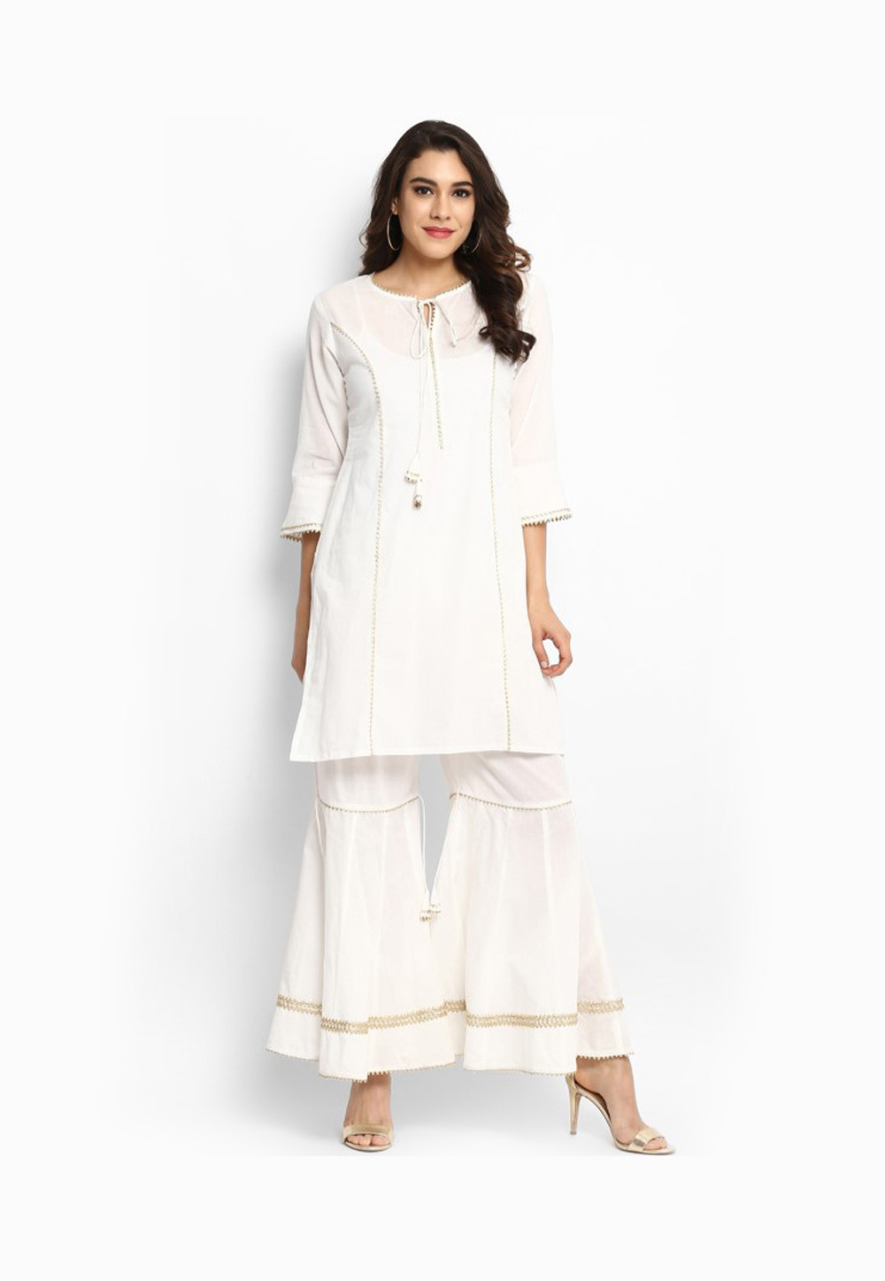 Off White Rayon Readymade Kurta Set With Sharara 203107