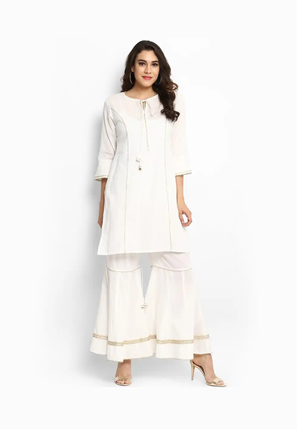 Off White Rayon Readymade Kurta Set With Sharara 203107
