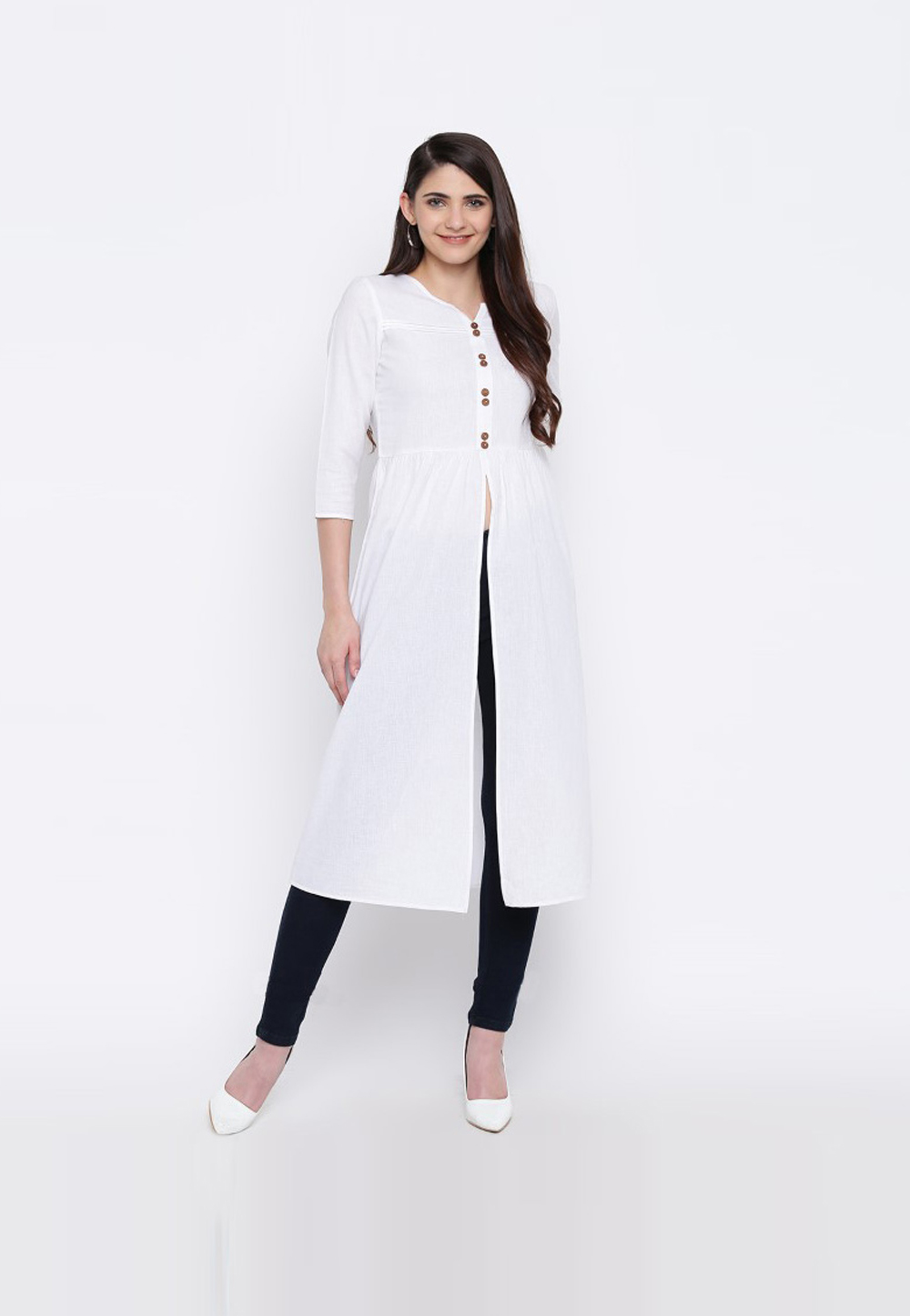 Off White Rayon Readymade Kurti 203110