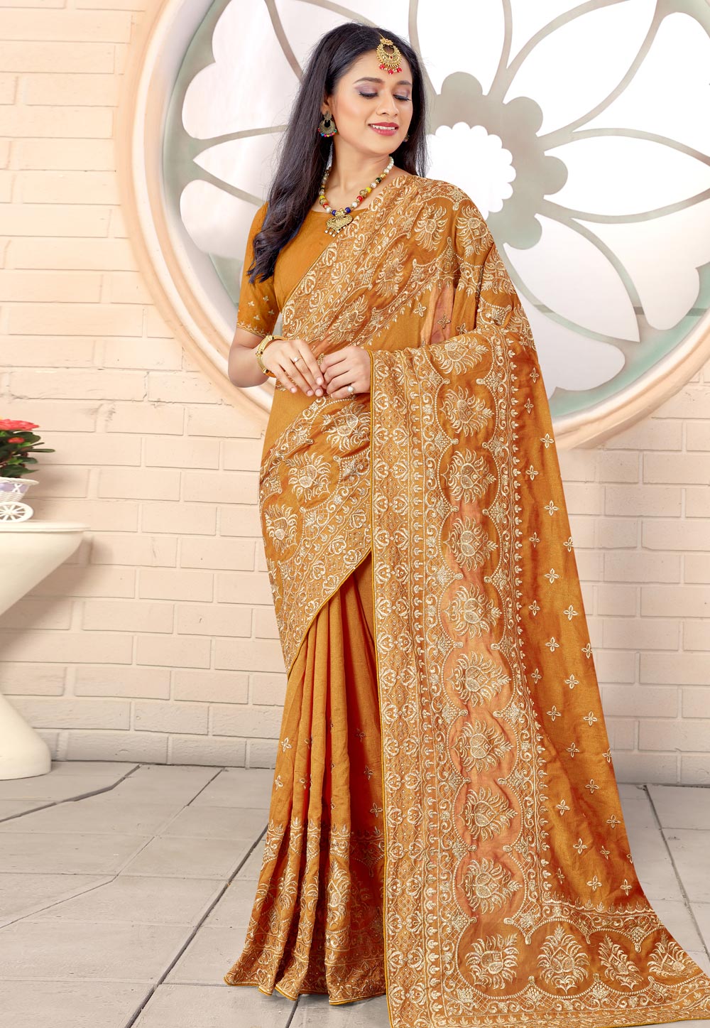 Orange Silk Festival Wear Saree 236674
