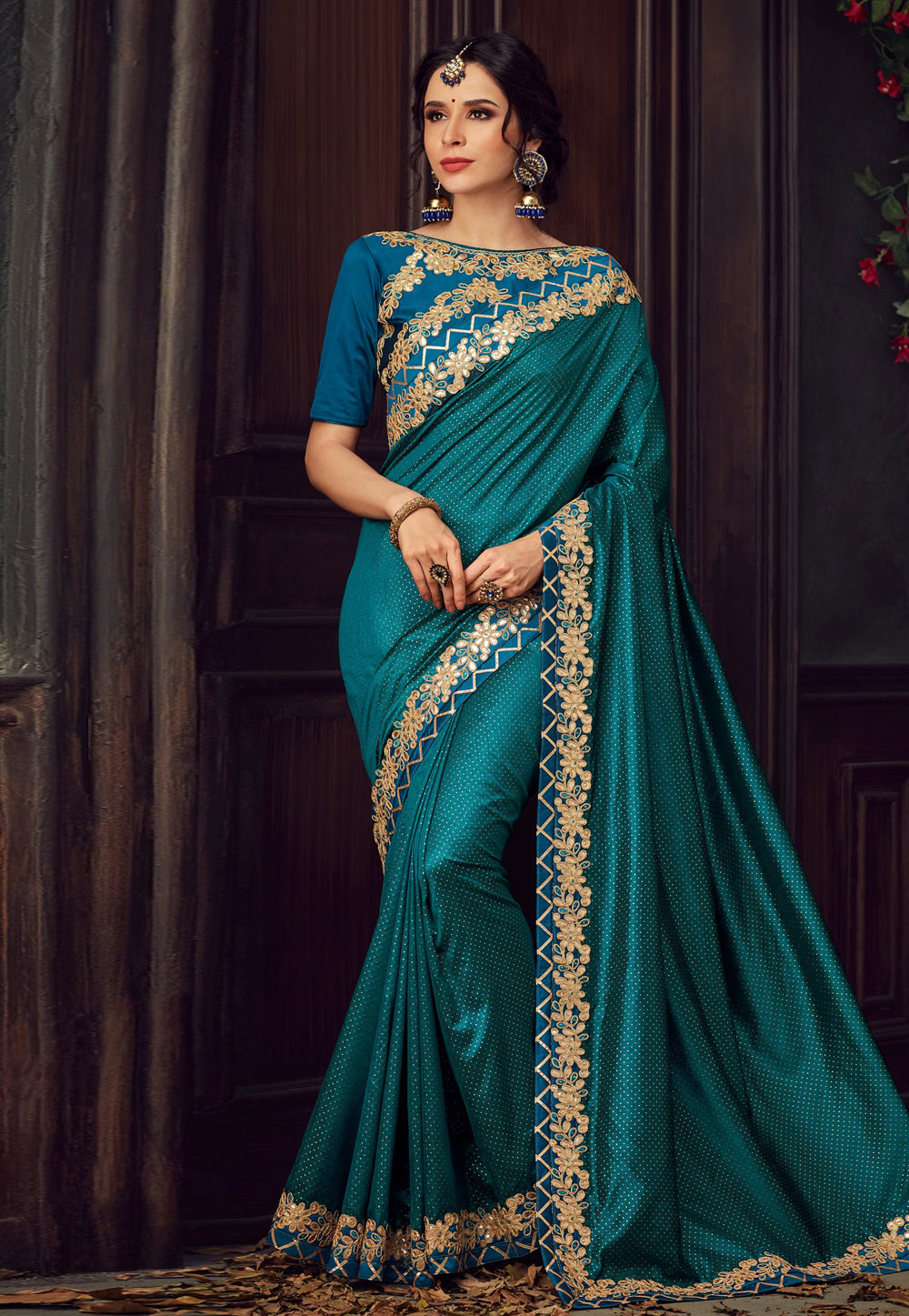 Teal Poly Silk Festival Wear Saree 198204