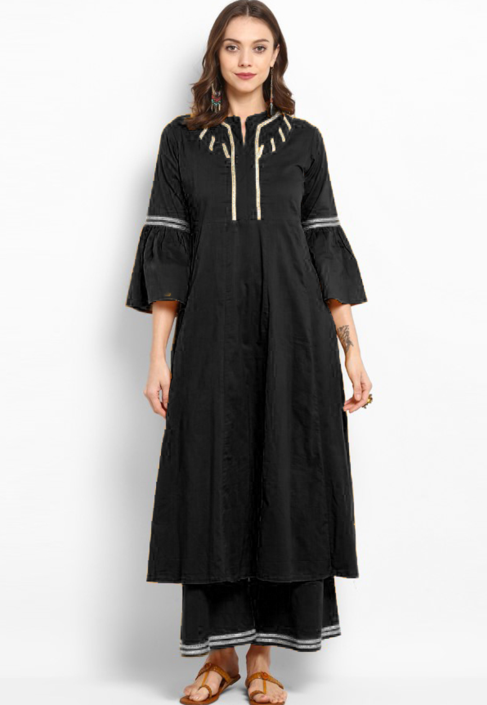 Black Rayon Readymade Palazzo Suit 204945