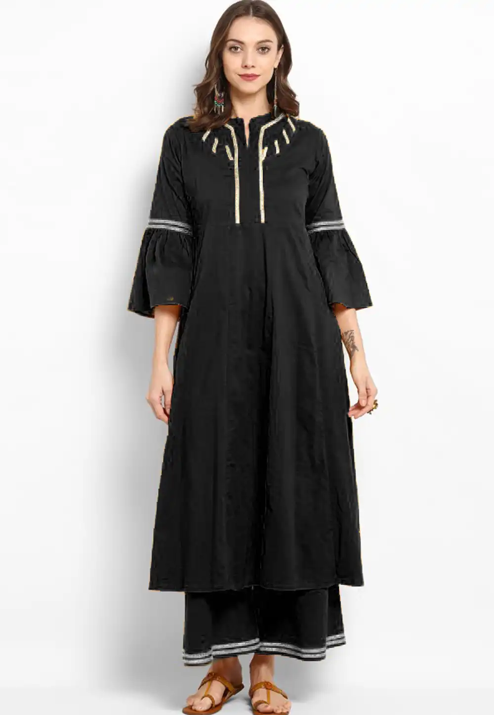 Black Rayon Readymade Palazzo Suit 204945