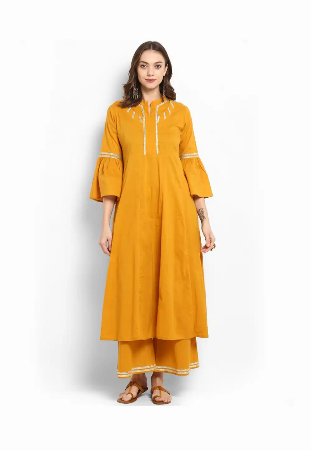 Mustard Rayon Readymade Kurta Set With Palazzo 203112