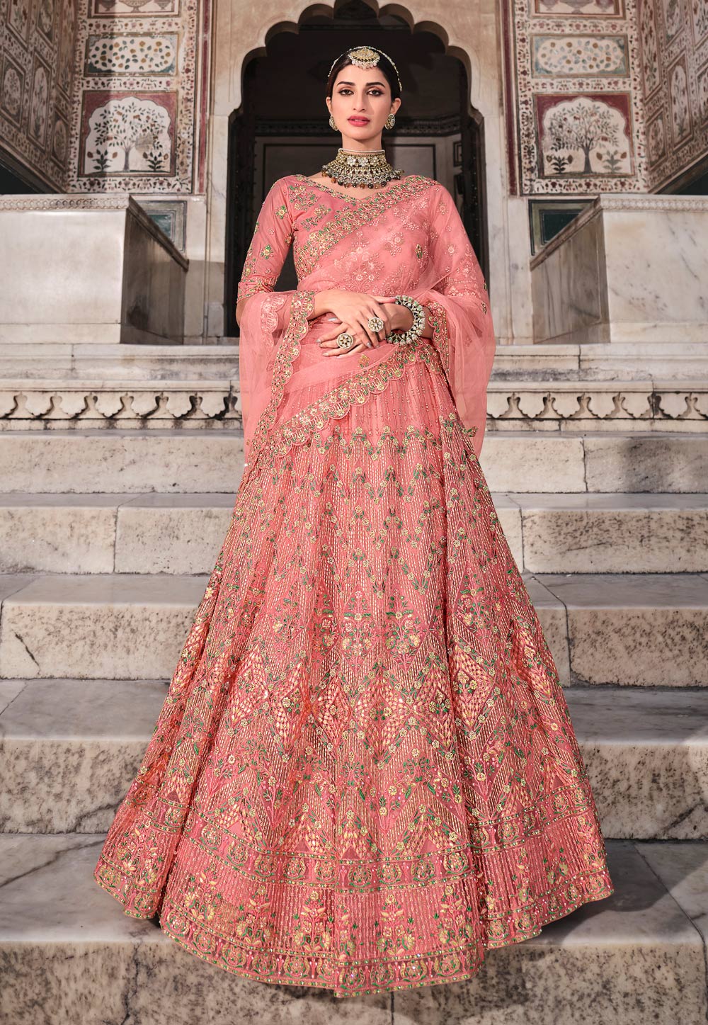 Peach Soft Net Circular Lehenga Choli 240511
