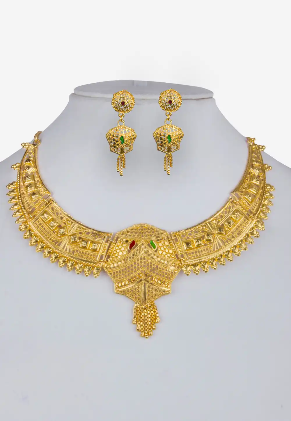 Golden Alloy Necklace With Earrings 157120