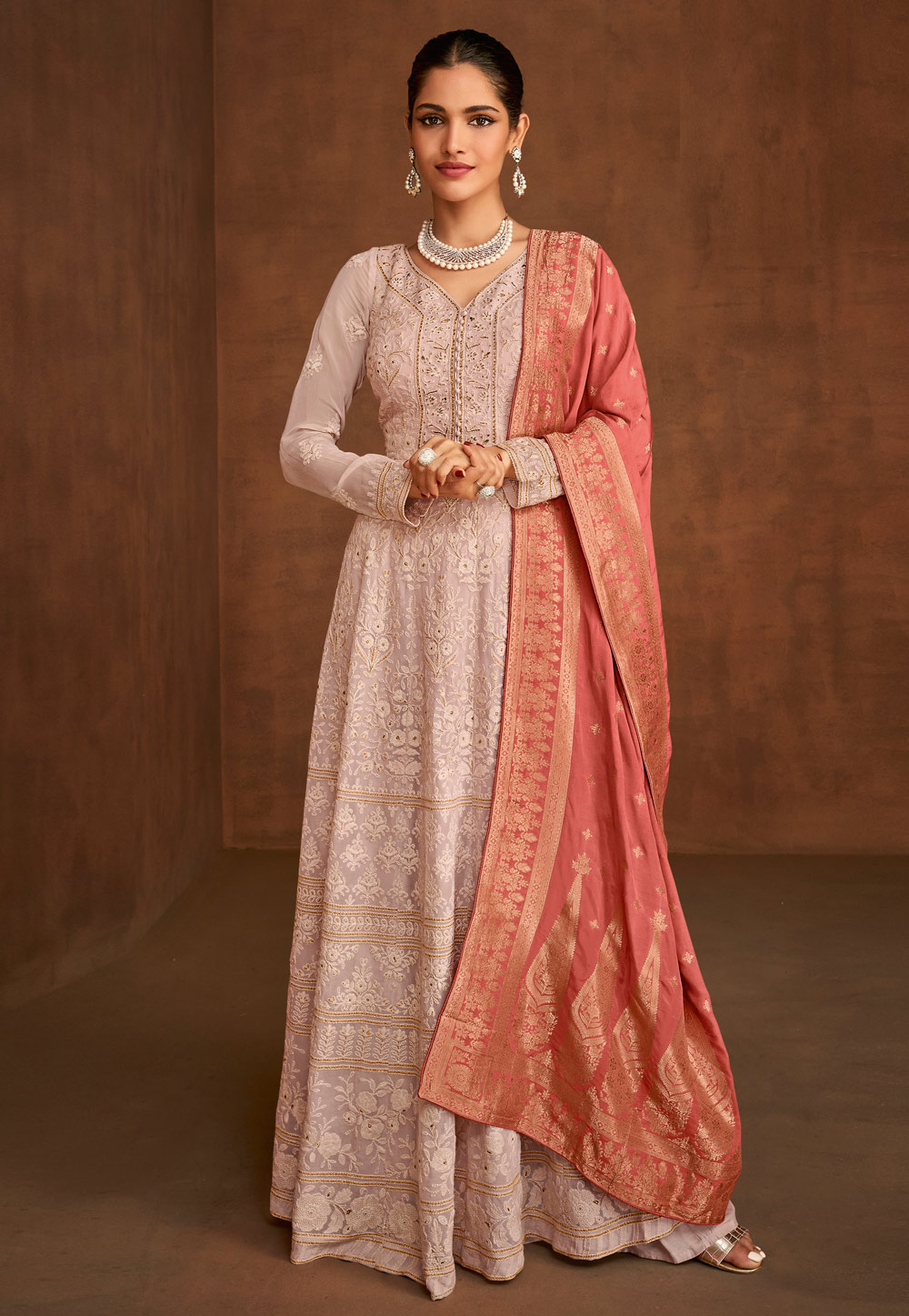 Pink Georgette Palazzo Suit 241953